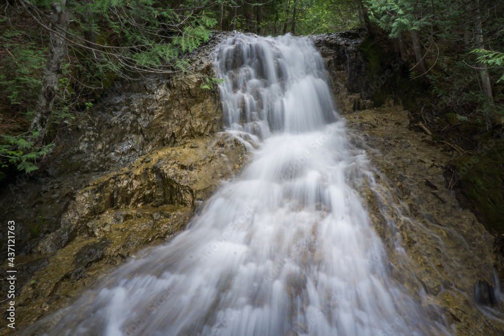 Long exposure shot of the upper section of the Chute a Picot waterfall near St André de Restigouche in the procvince of Quebec (Canada)