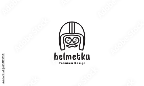 old helmet with mustache logo symbol vector icon illustration graphic design