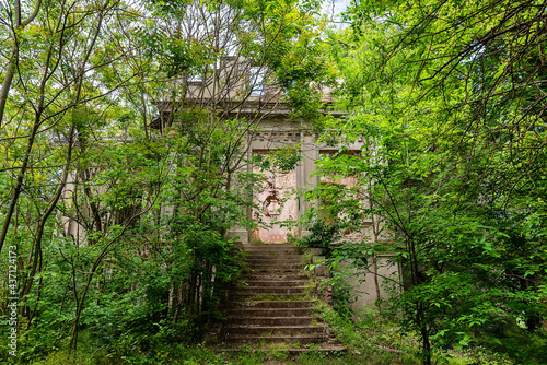 Gunaros, Serbia - May 28, 2021: The abandoned summer house "Engelman" is a legacy of the large Engelman family, built at the beginning of the 20th century.