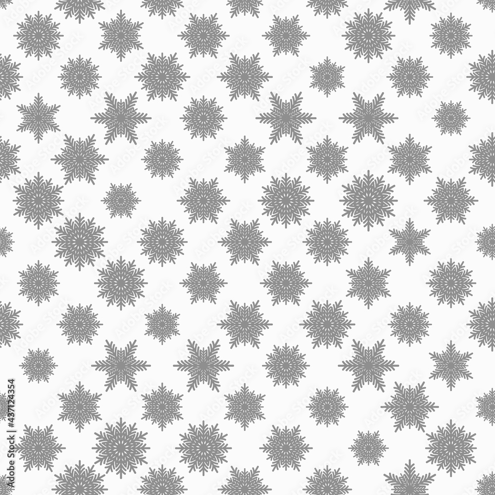 Winter seamless pattern with grey snowflakes on white background. Vector illustration for fabric, textile wallpaper, posters, gift wrapping paper. Christmas vector illustration. Falling snow Winter seamless pattern with grey snowflakes on white background. Vector illustration for fabric, textile wallpaper, posters, gift wrapping paper. Christmas vector illustration. Falling snow