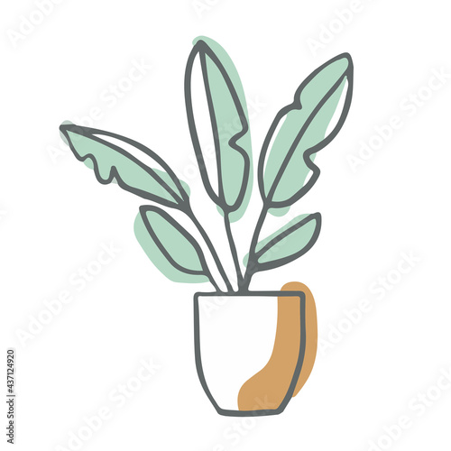 Potted plant, abstract minimal flat vector illustration
