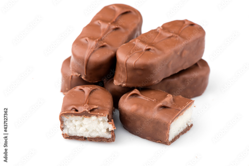 chocolate bar on a white background. bounty bars close-up.