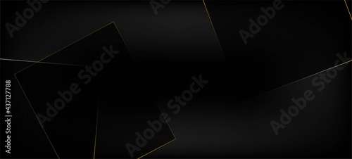 Black Business Paper with Gold Lines. 3D Abstract Polygonal Shiny Cover. Crystal Gold Luxury Card. New Year Christmas Squares Poster. Royal Rich VIP Geo Frame. Golden Premium Polygon Banner.