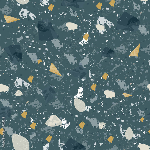 Terrazzo seamless pattern. Dark classic flooring t