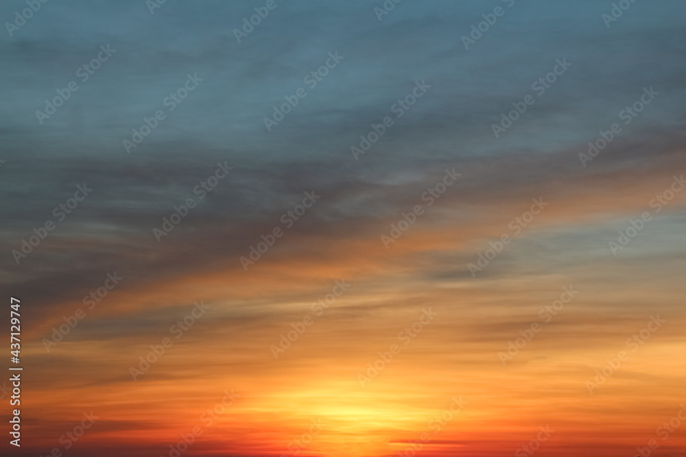 Heaven at early morning with copy space. Sunset, sunrise backdrop.Predawn clear sky with orange horizon and blue atmosphere. Smooth orange blue gradient of dawn sky. Heaven at early morning with copy space. Sunset, sunrise backdrop.Predawn clear sky with orange horizon and blue atmosphere. Smooth orange blue gradient of dawn sky.