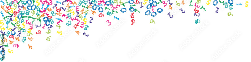 Falling colorful sketch numbers. Math study concept with flying digits. Fascinating back to school mathematics banner on white background. Falling numbers vector illustration. Falling colorful sketch numbers. Math study concept with flying digits. Fascinating back to school mathematics banner on white background. Falling numbers vector illustration.