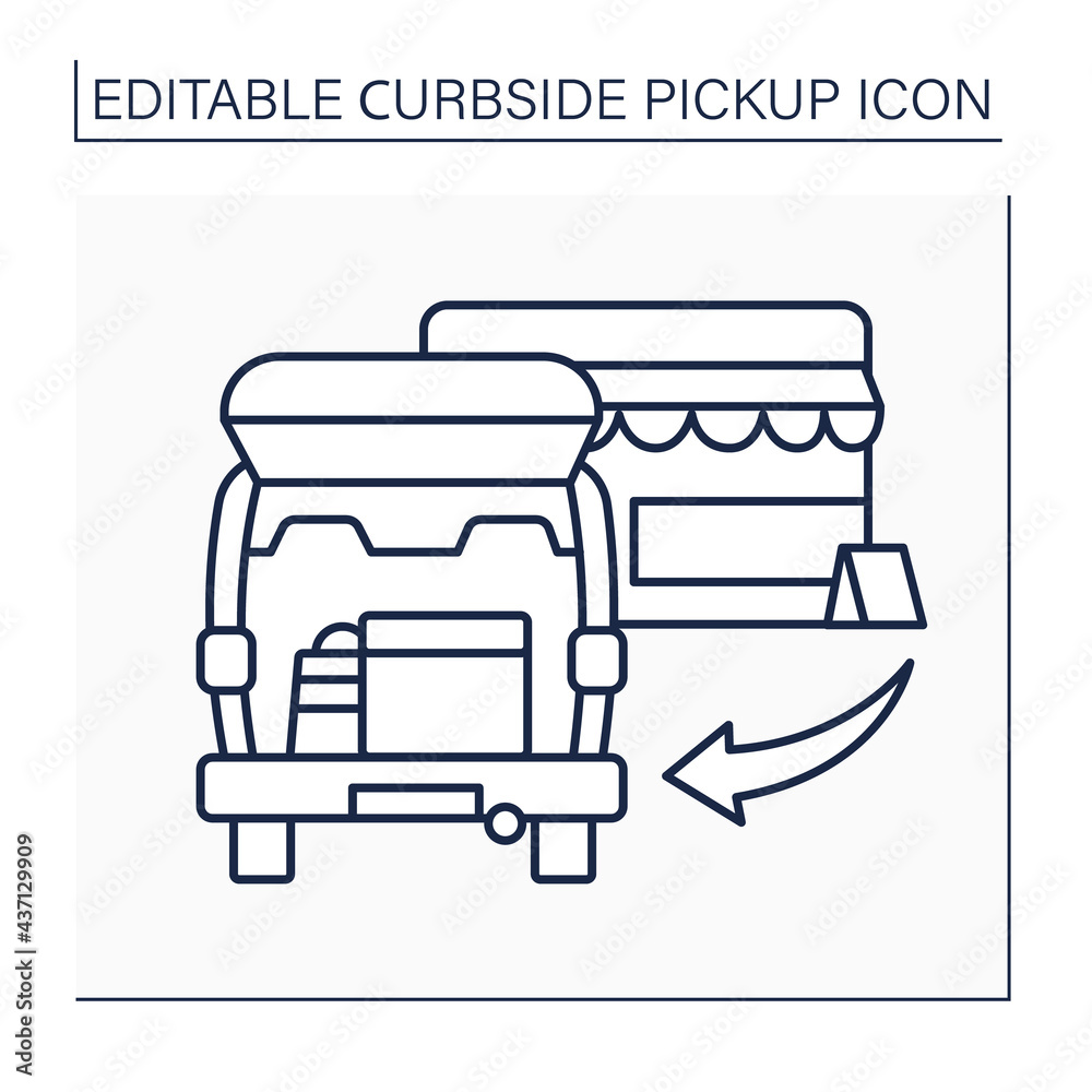 Curbside pickup line icon.Shipping box into vehicle trunk. Order and delivery. Contact-free delivery concept. Isolated vector illustration. Editable stroke Curbside pickup line icon.Shipping box into vehicle trunk. Order and delivery. Contact-free delivery concept. Isolated vector illustration. Editable stroke