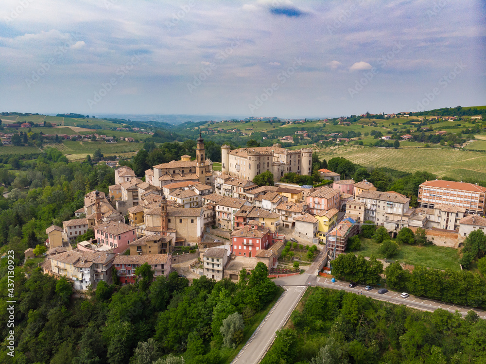 Costigliole d'Asti town village (Piemonte, Italy): aerial landscape monferrato langhe wine capital