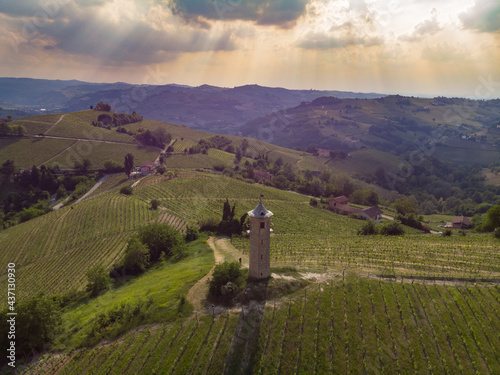 Tower of Contini in Canelli vineyards, piemonte, Italy. Langhe Monferrato wine region photo