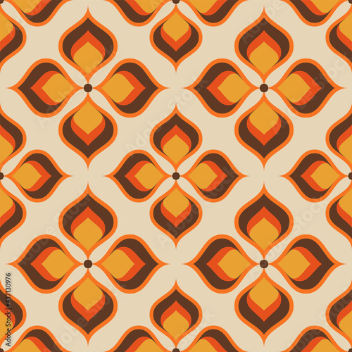 Vector seamless trendy texture in retro 70s wallpaper style. Modern pattern