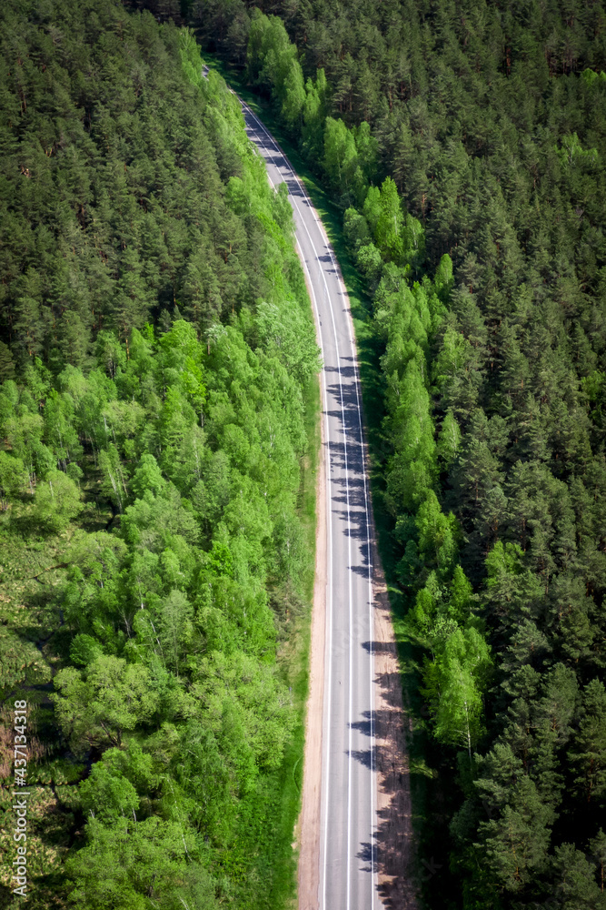 The road through the forest. Top view.