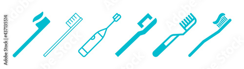 toothbrush, set of toothbrushes for brushing teeth, dental caries protection, vector icons, new