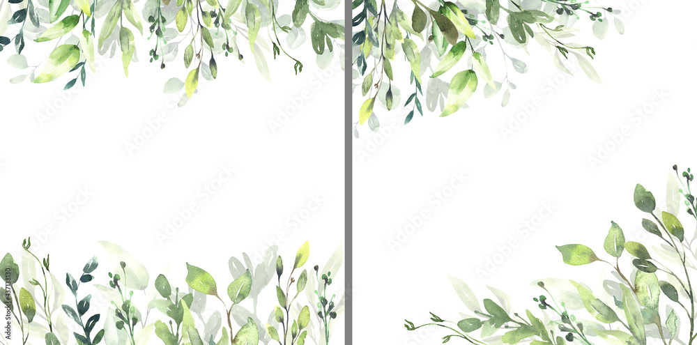 Obraz premium Watercolor floral illustration set - green leaf Frame collection, for wedding stationary, greetings, wallpapers, fashion, background. Eucalyptus, olive, green leaves, etc. High quality illustration