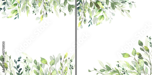 Watercolor floral illustration set - green leaf Frame collection  for wedding stationary  greetings  wallpapers  fashion  background. Eucalyptus  olive  green leaves  etc. High quality illustration