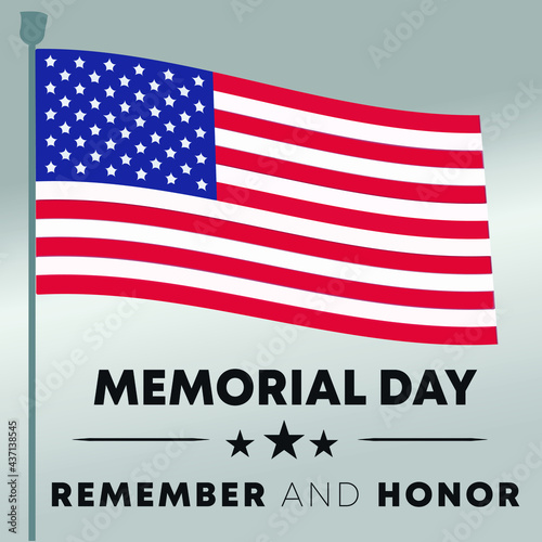 beautiful memorial day in the united states of america flag pole - remember and honor poster banner background vector illustration