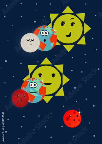 Fases del eclipse lunar. Eclipse lunar cartoon. 