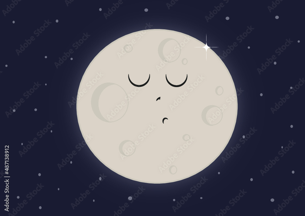 Luna cartoon. Luna dibujo animado. Luna llena. Luna dormida. vector de  Stock | Adobe Stock