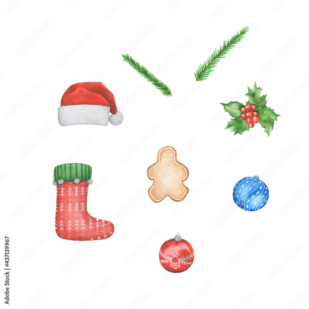 Watercolor clipart christmas icons set. Hand draw illustration Santa claus. New year. 2022 Watercolor clipart christmas icons set. Hand draw illustration Santa claus. New year. 2022