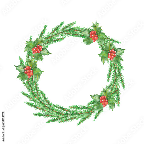 Watercolor clipart christmas wreath with santa claus. Hand draw illustration. New year 2022