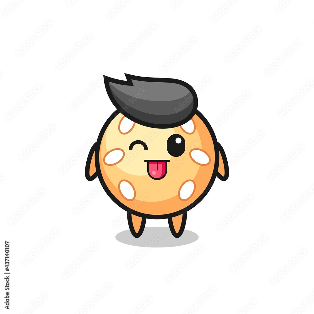 cute sesame ball character in sweet expression while sticking out her tongue