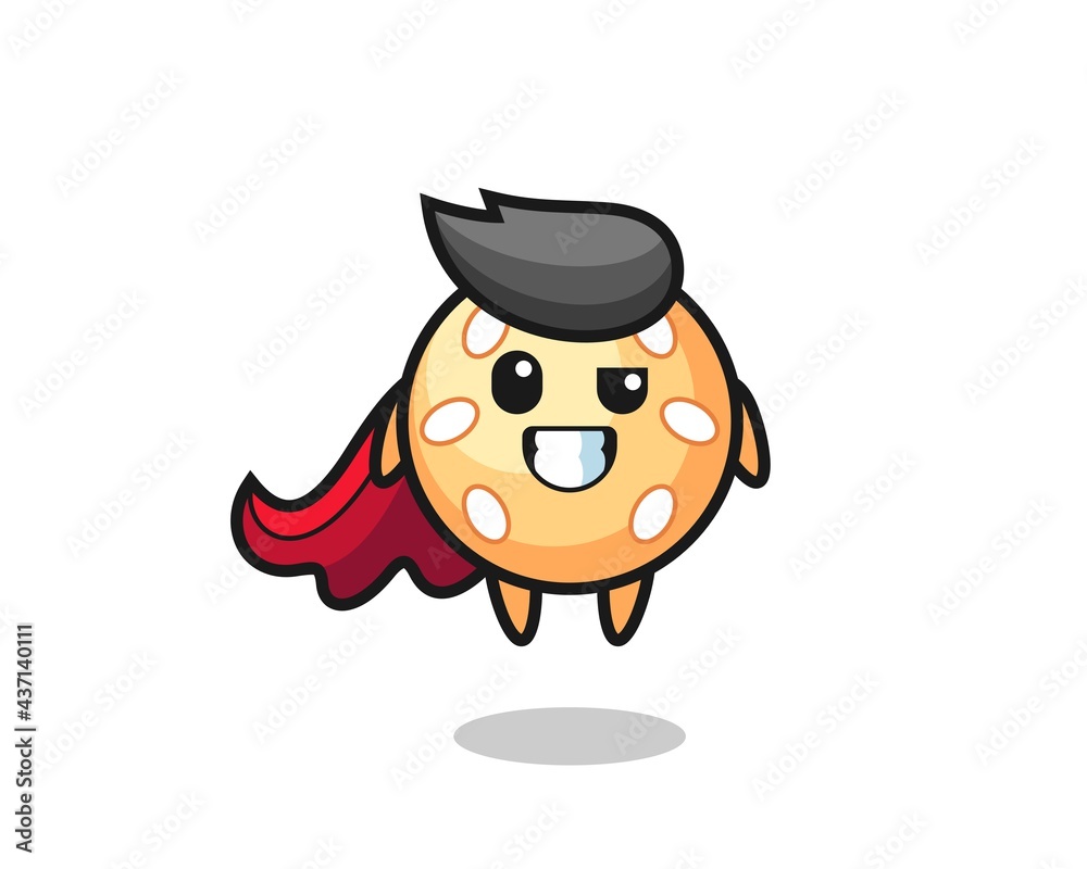 the cute sesame ball character as a flying superhero