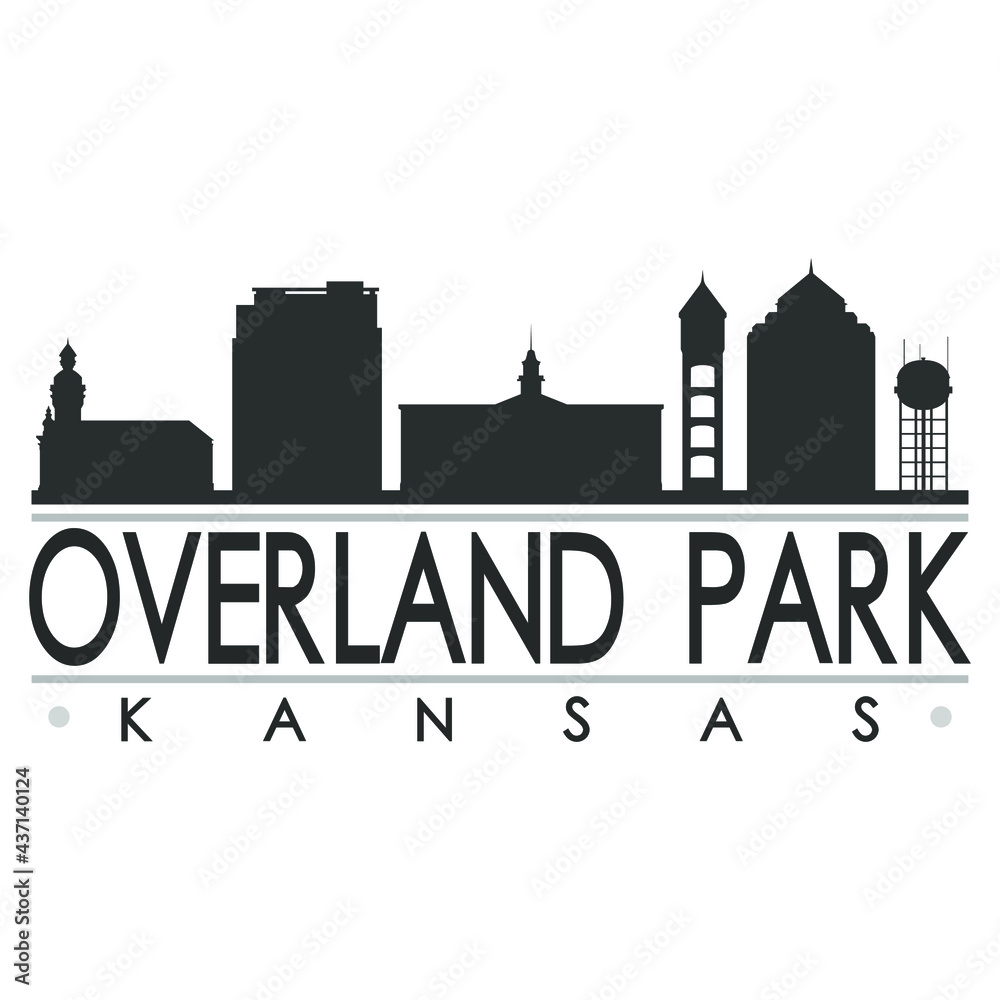 Overland Park, KS, USA Skyline Silhouette Design. Clip Art City Vector Art Famous Buildings Scene Illustration.