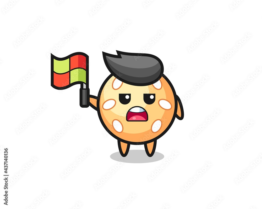 sesame ball character as line judge putting the flag up sesame ball character as line judge putting the flag up