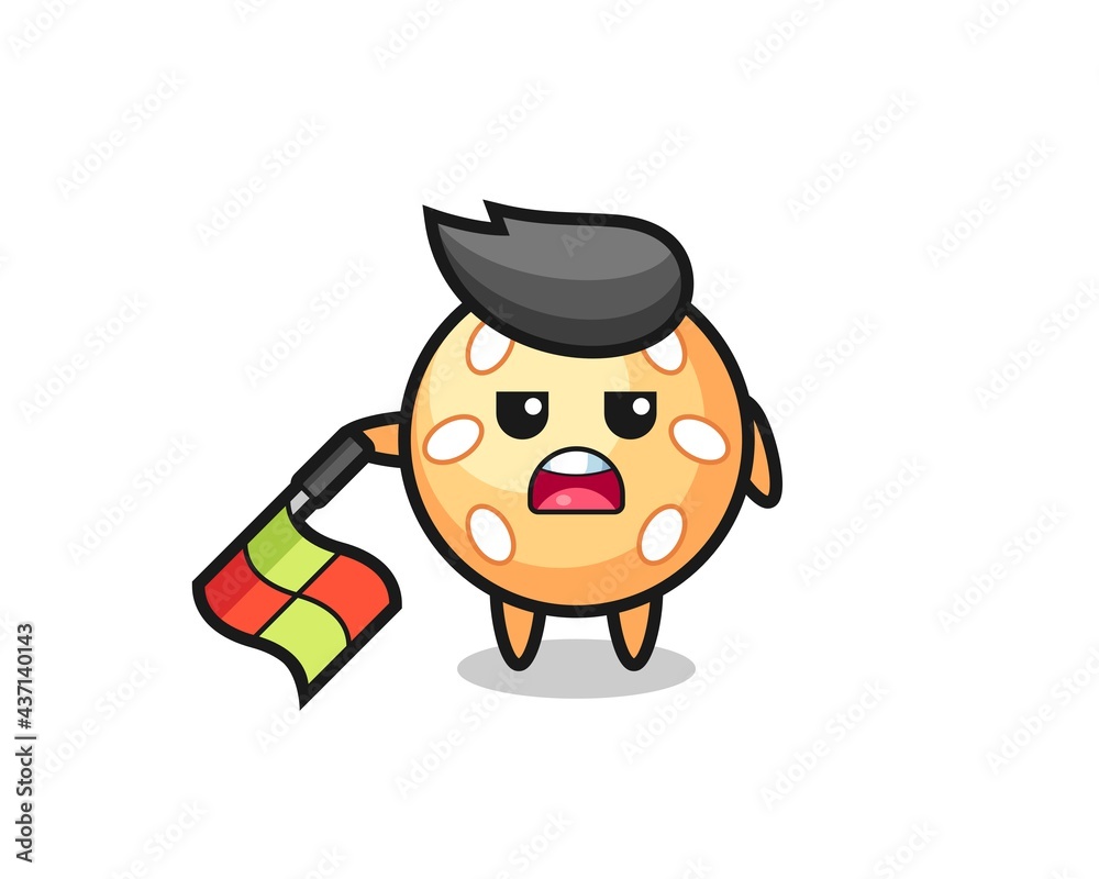 sesame ball character as line judge hold the flag down at a 45 degree angle sesame ball character as line judge hold the flag down at a 45 degree angle