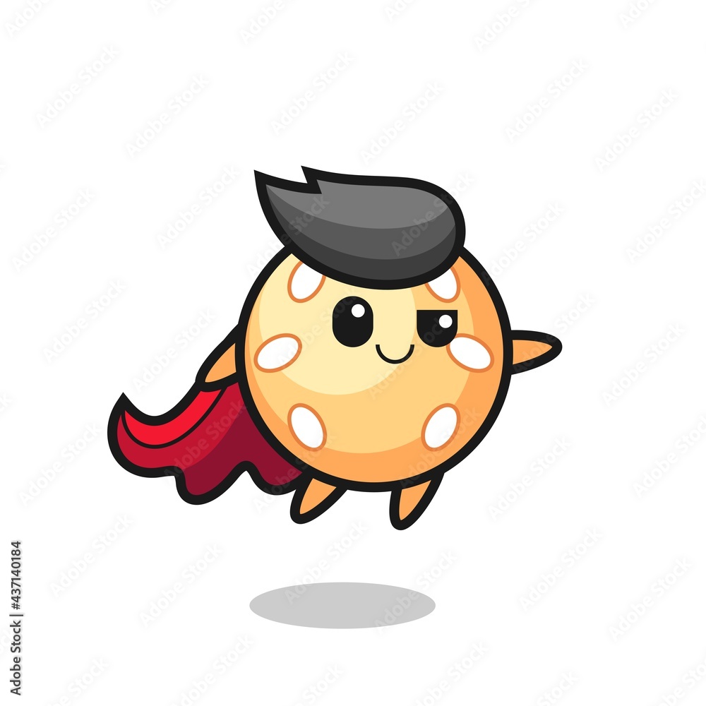 cute sesame ball superhero character is flying