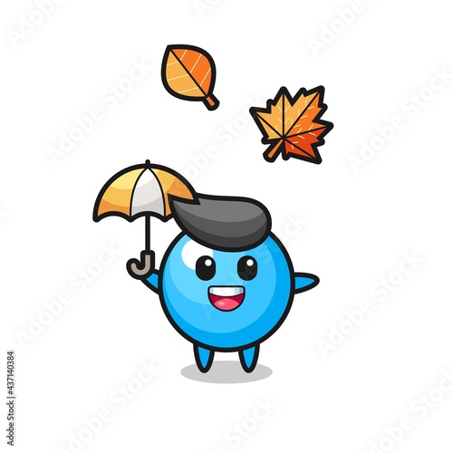 cartoon of the cute bubble gum holding an umbrella in autumn