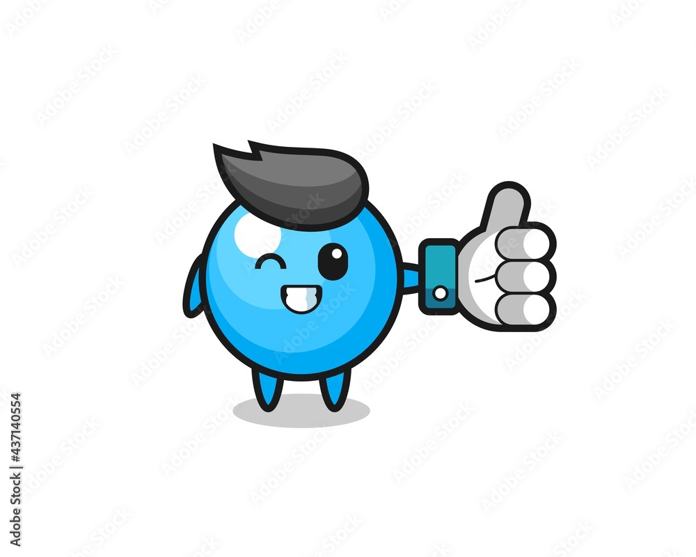 cute bubble gum with social media thumbs up symbol