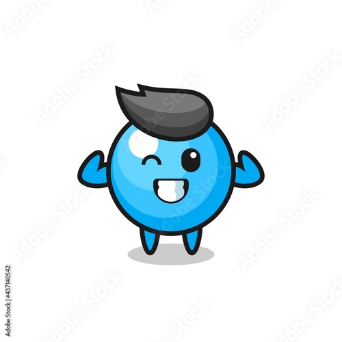 the muscular bubble gum character is posing showing his muscles