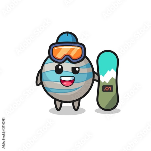 Illustration of planet character with snowboarding style