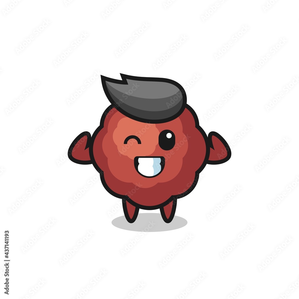 the muscular meatball character is posing showing his muscles