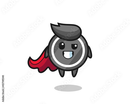 the cute hockey puck character as a flying superhero © heriyusuf
