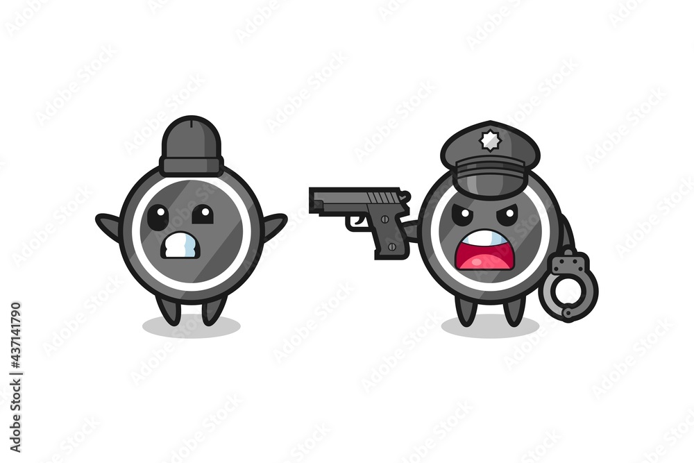 illustration of hockey puck robber with hands up pose caught by police illustration of hockey puck robber with hands up pose caught by police