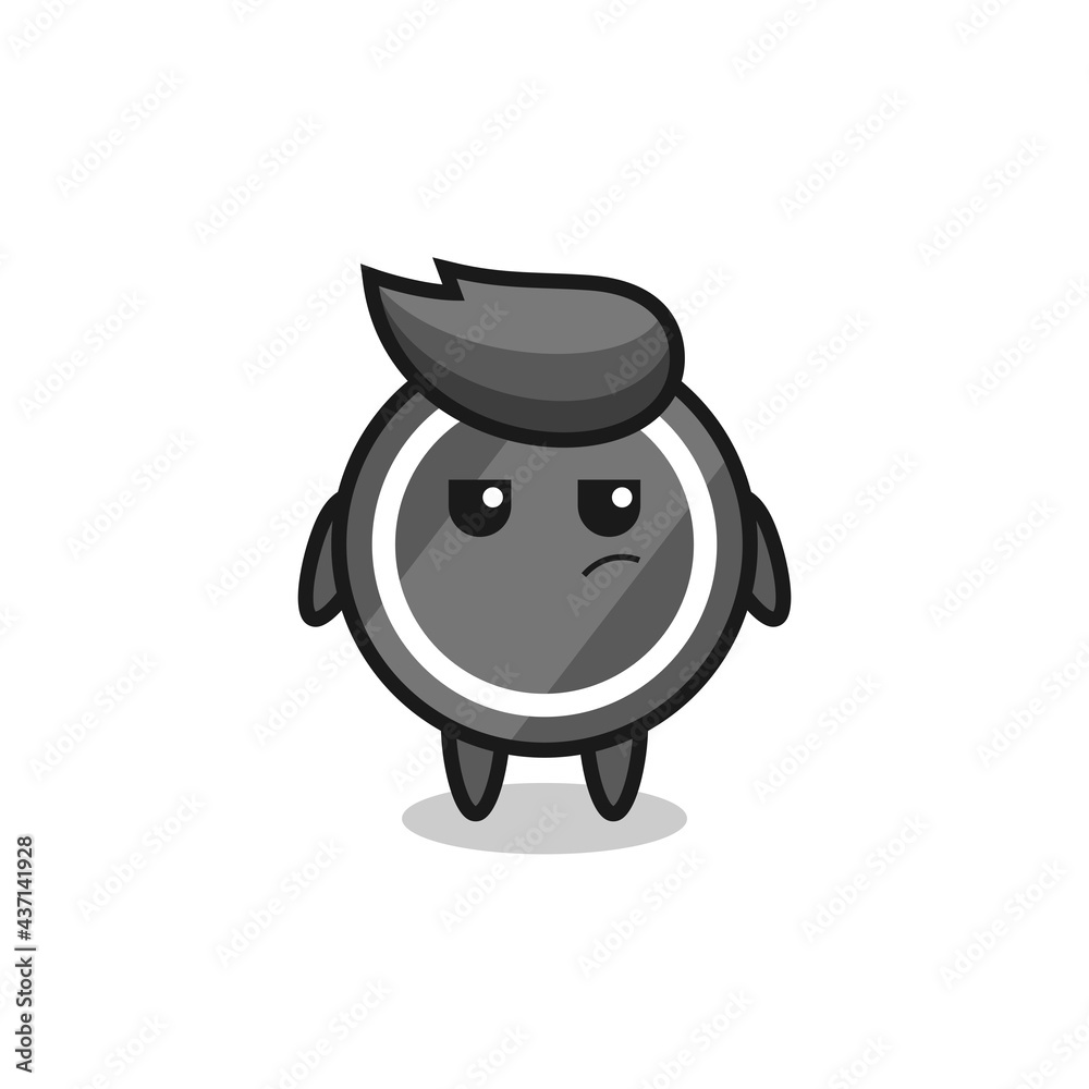 cute hockey puck character with suspicious expression