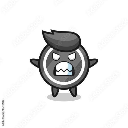 wrathful expression of the hockey puck mascot character