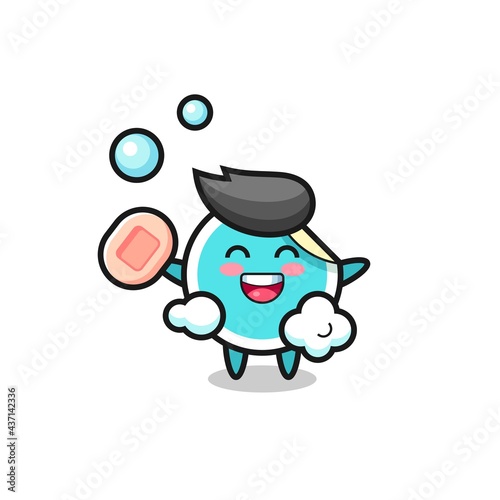 sticker character is bathing while holding soap