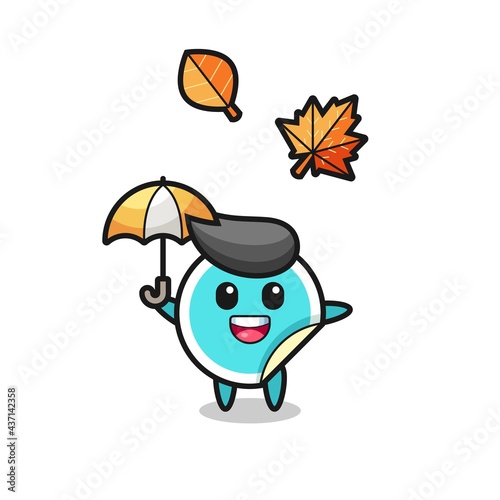 cartoon of the cute sticker holding an umbrella in autumn