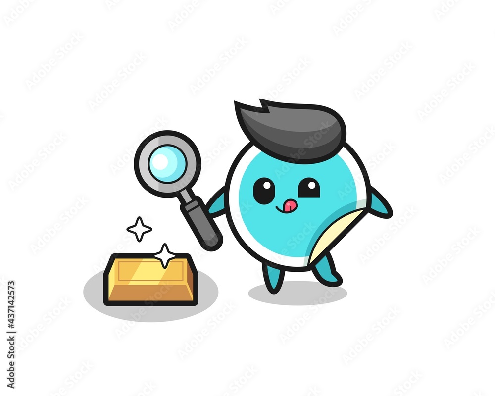 sticker character is checking the authenticity of the gold bullion sticker character is checking the authenticity of the gold bullion