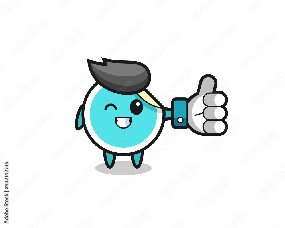 cute sticker with social media thumbs up symbol