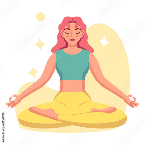 Isolated woman meditating Healthy Lifestyle