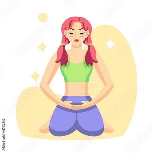 Isolated woman meditating Healthy Lifestyle