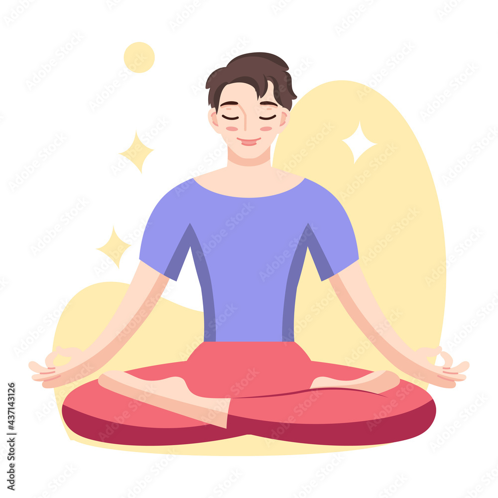 Isolated man meditating Healthy Lifestyle