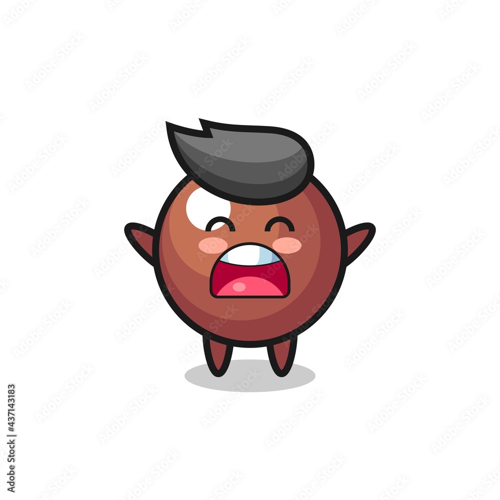 cute chocolate ball mascot with a yawn expression