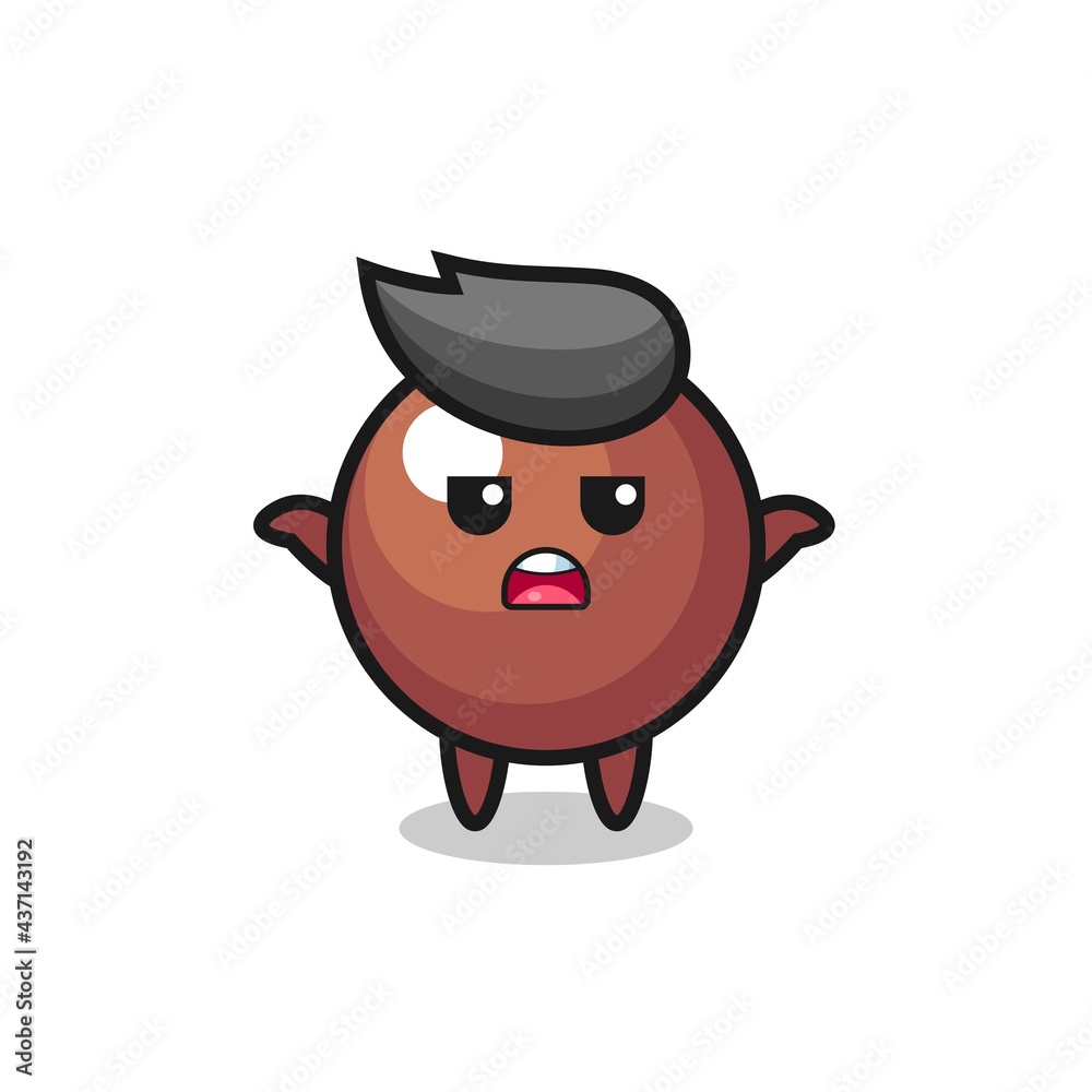 chocolate ball mascot character saying I do not know chocolate ball mascot character saying I do not know
