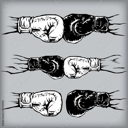 Two boxing gloves punch. Battle vs match.