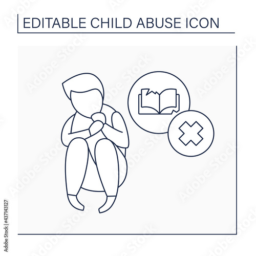Educational neglect line icon. Failing to provide basic needs with regards to schooling, education.Child abuse concept. Isolated vector illustration. Editable stroke