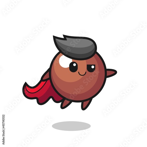 cute chocolate ball superhero character is flying